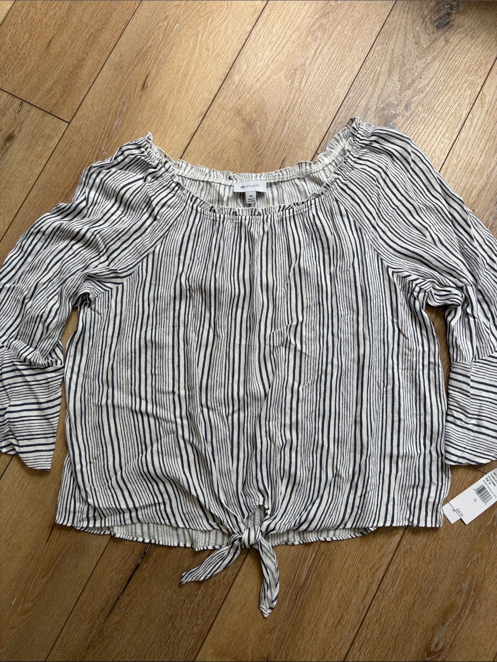 AB Studio Striped Bell Sleeve Blouse Women's XL Top NWT Romantic Boho
